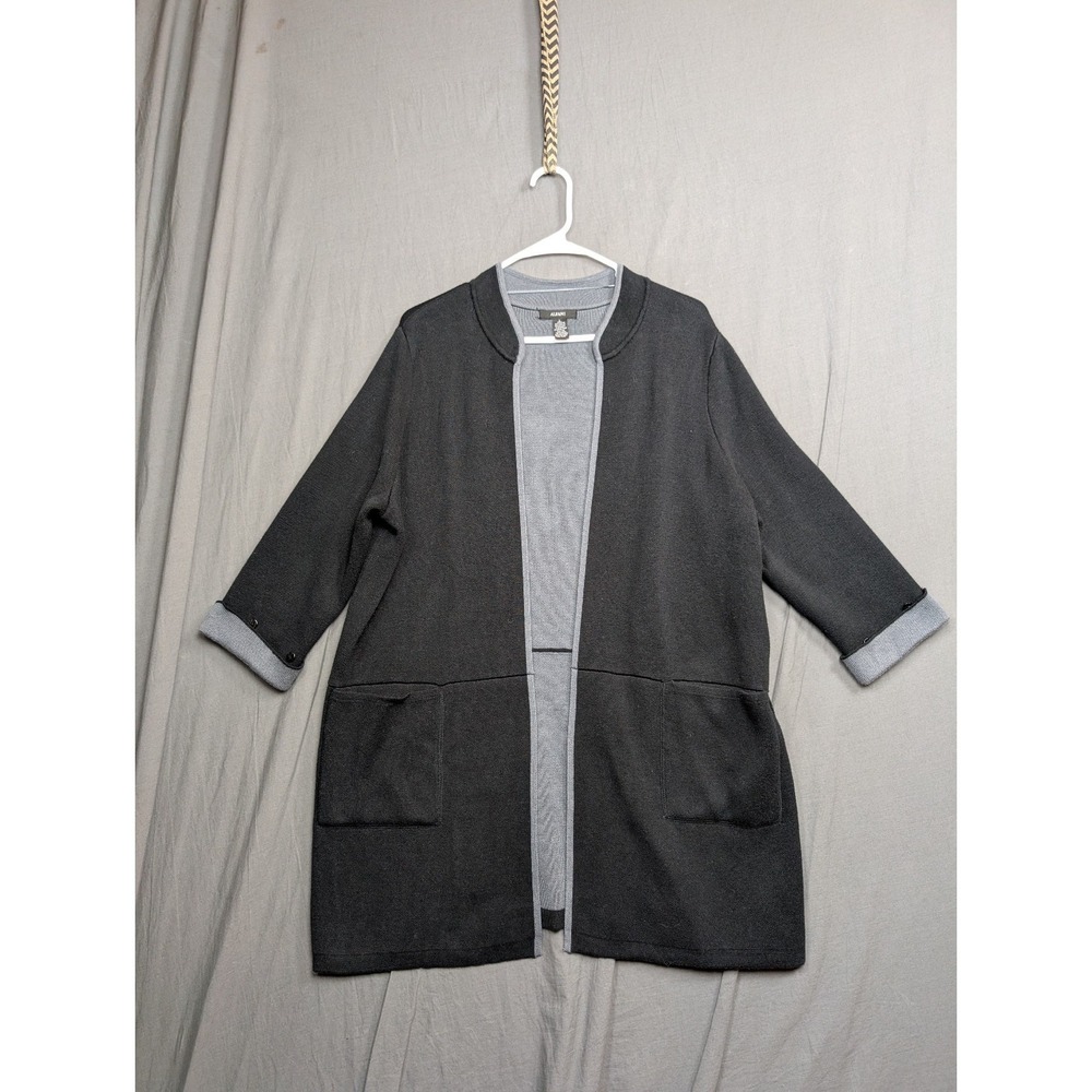 Alfani Cardigan Womens Large Open Black Gray Pockets